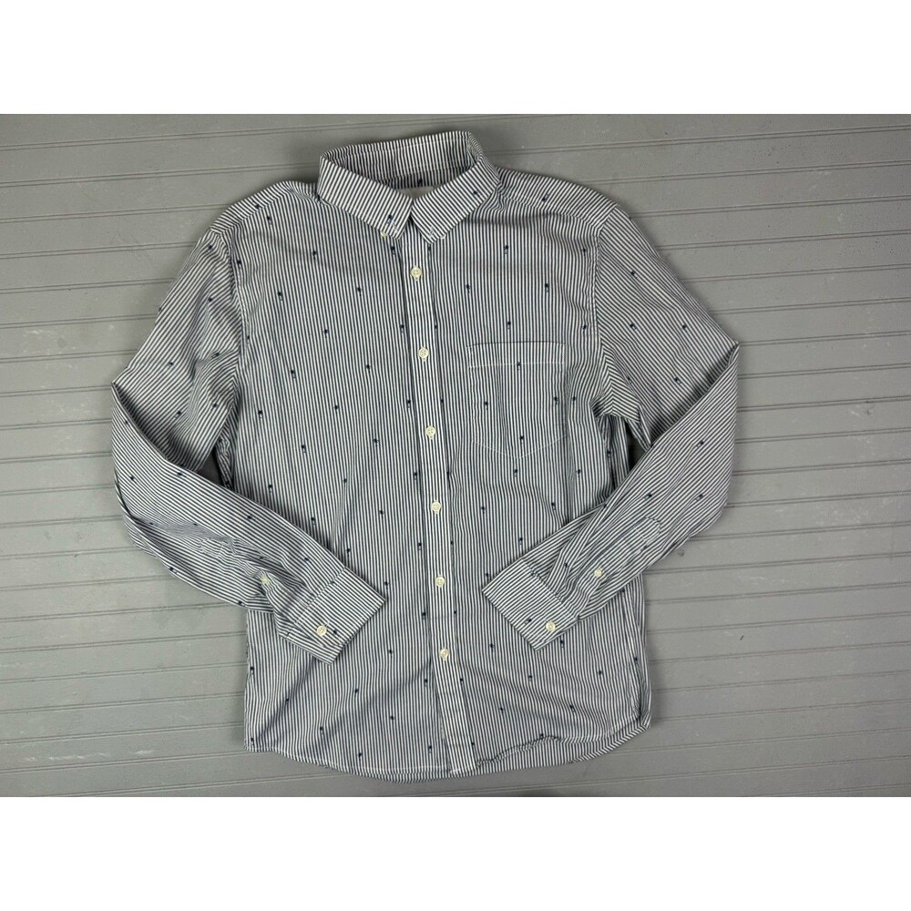 Goodfellow M Slim Mens Shirt Long Sleeve Button Up Blue White Stripe Palm Tree